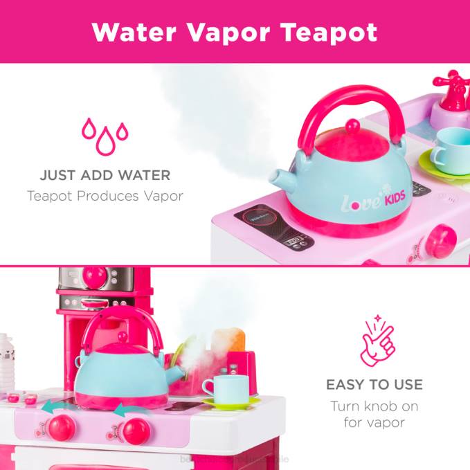 juguete y juego | Best Choice Products Juego de cocina de juguete de simulación para niños con tetera de vapor de agua. rosa08BN285