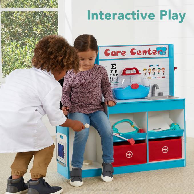 juguete y juego | Best Choice Products Juego de simulación de consultorio médico, juego de juguetes de madera para niños con 18 accesorios azul08BN1021