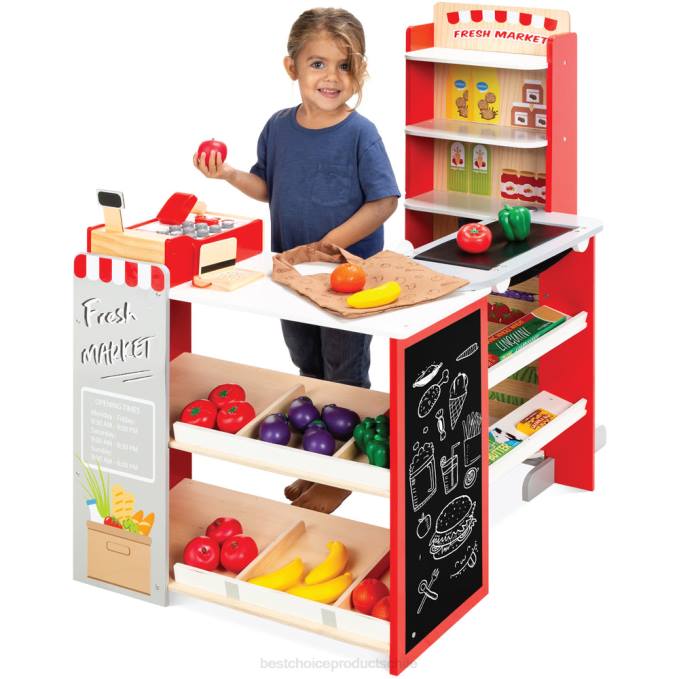 juguete y juego | Best Choice Products juego de simulación para niños, tienda de comestibles, supermercado, juego de juguetes con accesorios rojo08BN307