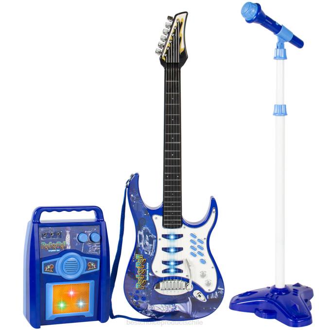 juguete y juego | Best Choice Products Juego de guitarra eléctrica para niños con 6 canciones, micrófono y amplificador. azul08BN281