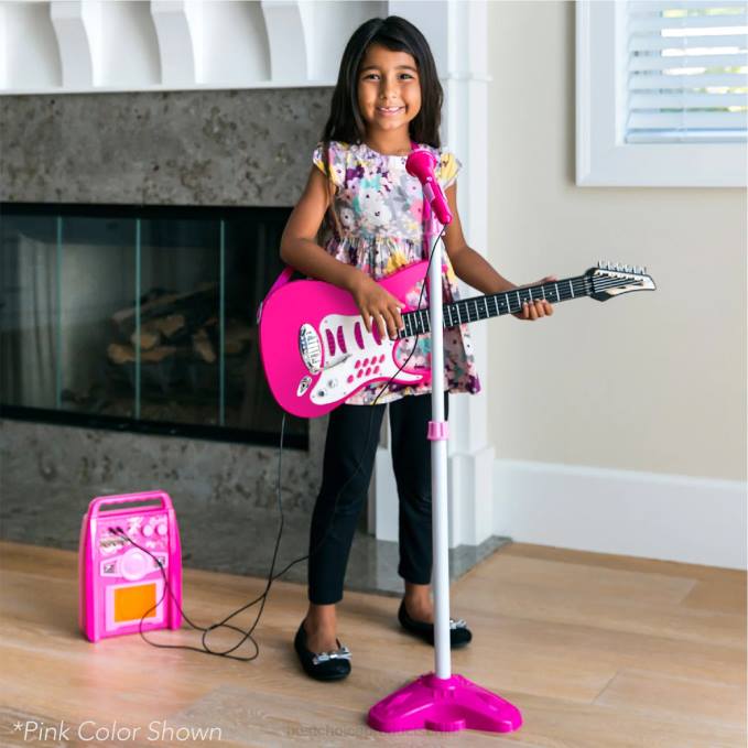 juguete y juego | Best Choice Products Juego de guitarra eléctrica para niños con 6 canciones, micrófono y amplificador. negro08BN282