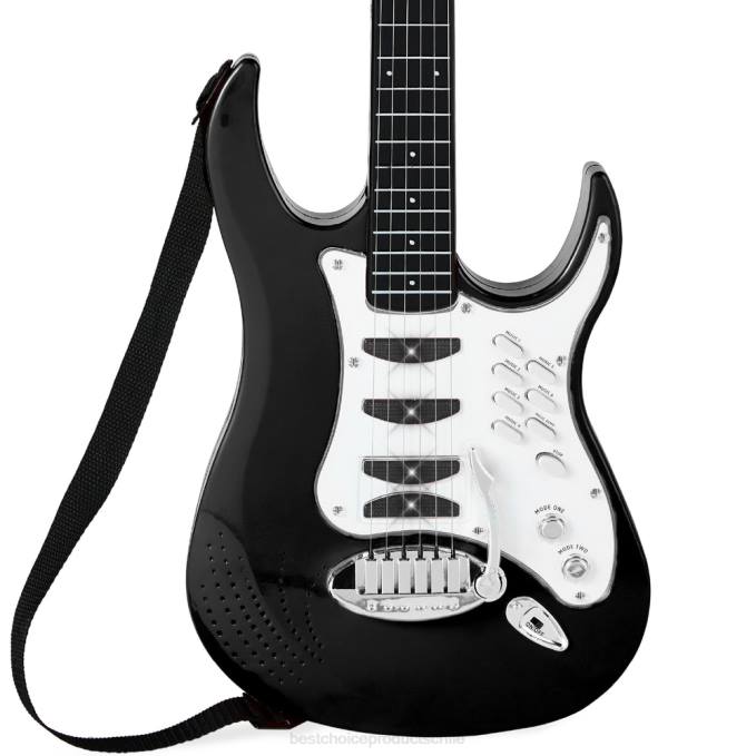 juguete y juego | Best Choice Products Juego de guitarra eléctrica para niños con 6 canciones, micrófono y amplificador. negro08BN282
