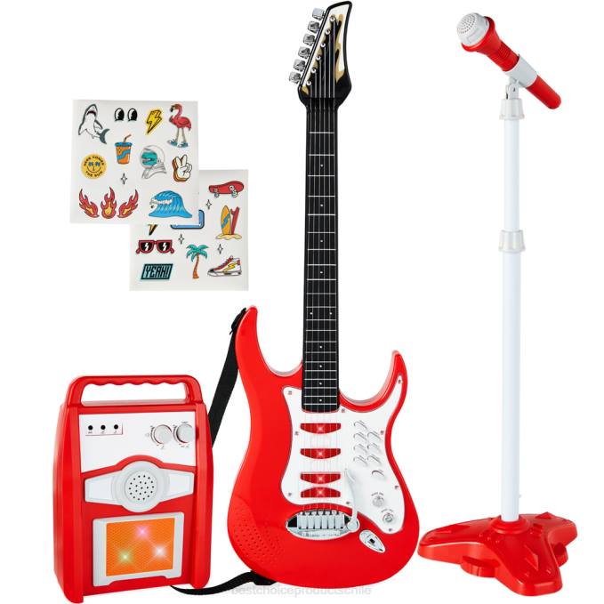 juguete y juego | Best Choice Products Juego de guitarra eléctrica para niños con 6 canciones, micrófono y amplificador. rojo08BN283
