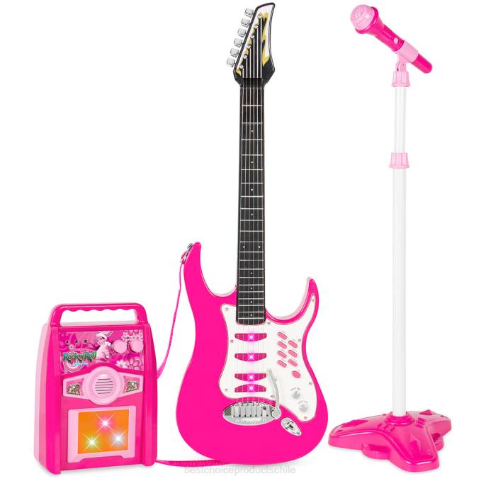 juguete y juego | Best Choice Products Juego de guitarra eléctrica para niños con 6 canciones, micrófono y amplificador. rosa08BN280