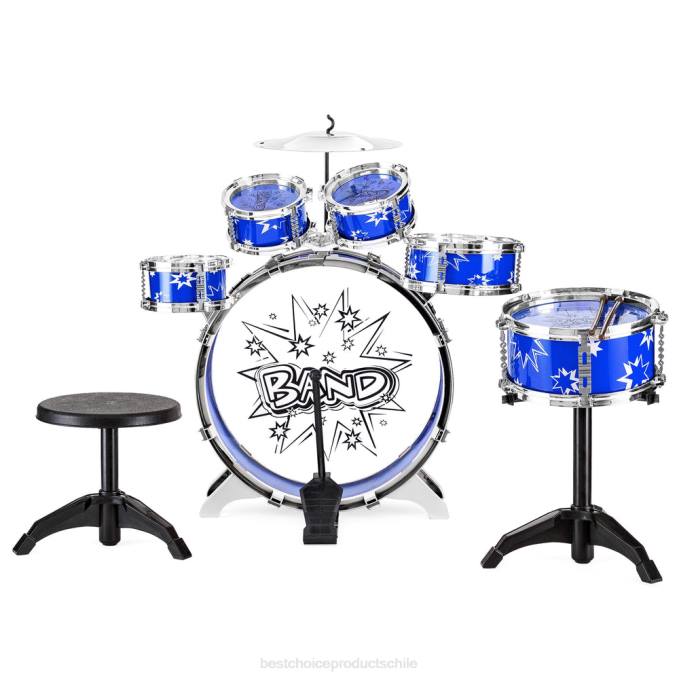 juguete y juego | Best Choice Products Juego de juguetes de instrumentos musicales de percusión de tambor para principiantes para niños de 11 piezas azul08BN1018