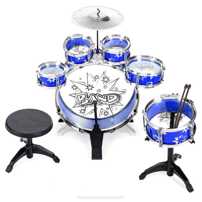 juguete y juego | Best Choice Products Juego de juguetes de instrumentos musicales de percusión de tambor para principiantes para niños de 11 piezas azul08BN1018