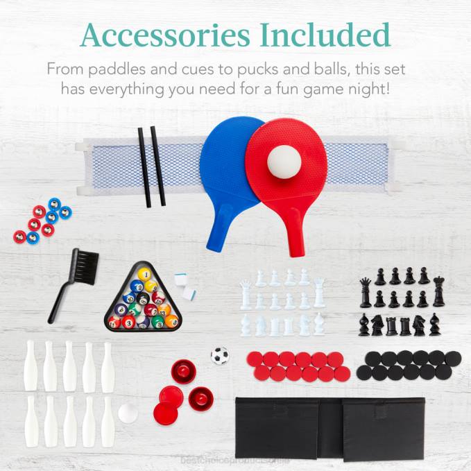 juguete y juego | Best Choice Products Juego combinado 11 en 1 con ping pong, futbolín, air hockey y 5 bolsas de almacenamiento madera oscura08BN1011