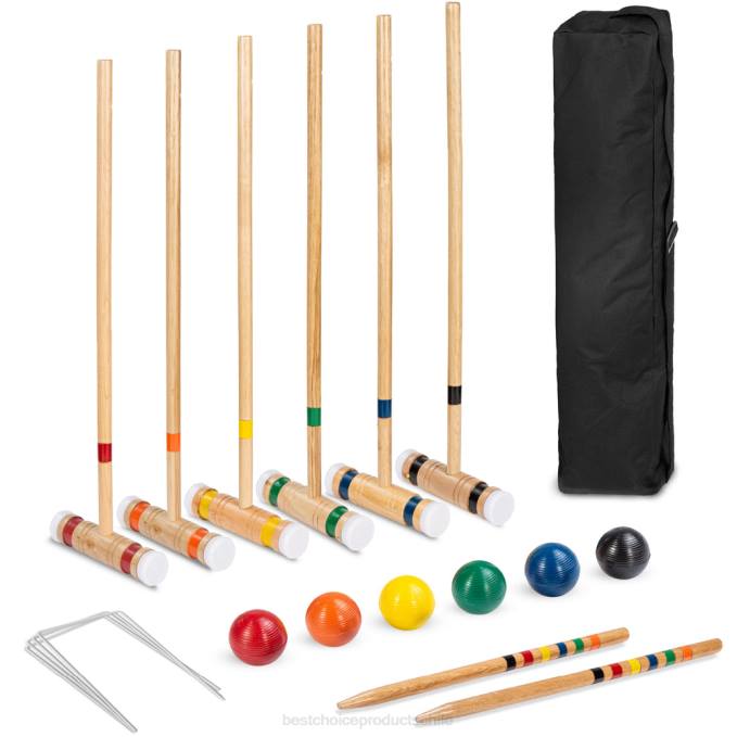 juguete y juego | Best Choice Products Juego de croquet de madera para 6 jugadores con 6 mazos, 6 bolas, ventanillas, estacas y bolsa multicolor08BN1027