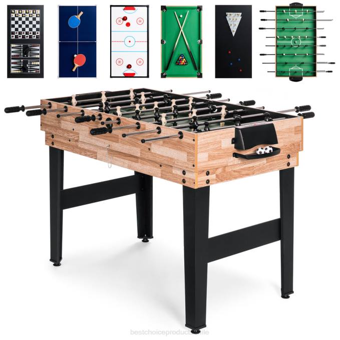 juguete y juego | Best Choice Products Juego de mesa combinado 10 en 1 con billar, futbolín, ping pong y ajedrez natural08BN270