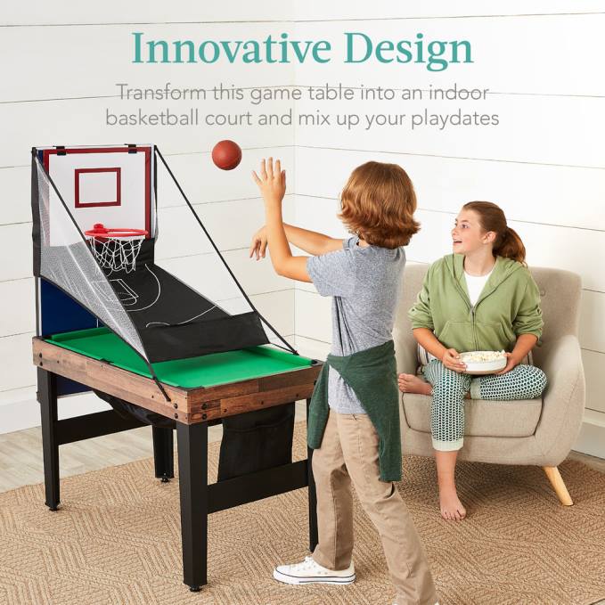 juguete y juego | Best Choice Products Juego de mesa de juego combinado 13 en 1 con ping pong, futbolín, baloncesto y air hockey marron oscuro08BN286
