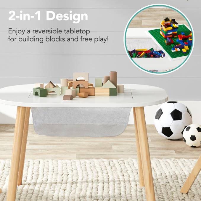 juguete y juego | Best Choice Products Mesa de construcción infantil 2 en 1 con 2 taburetes y compartimento de almacenamiento blanco08BN1014