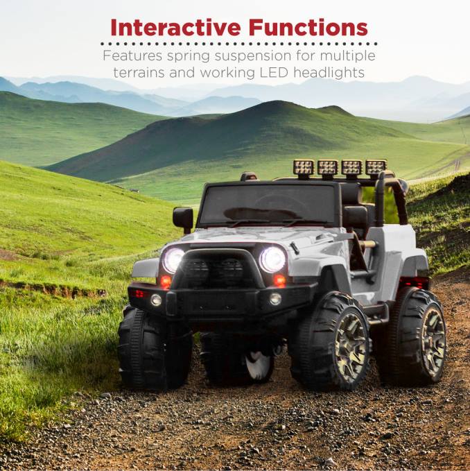 juguete y juego | Best Choice Products Camión de juguete para niños de 12 V con 3 velocidades, LED, control remoto y Bluetooth gris claro08BN539