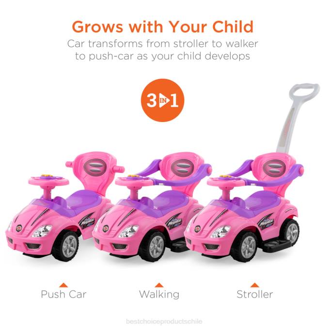 juguete y juego | Best Choice Products Coche de empuje para niños 3 en 1 con asa y bocina rosa08BN1001