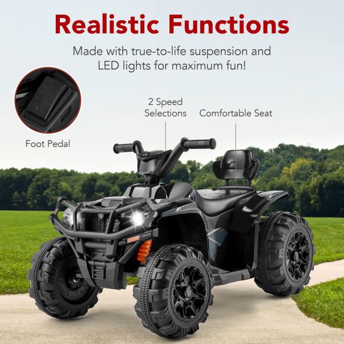 juguete y juego | Best Choice Products Coche quad atv de 4 ruedas para niños de 12 V con velocidad máxima de 2,4 mph, bluetooth y faros negro08BN275