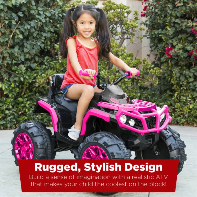 juguete y juego | Best Choice Products Coche quad atv de 4 ruedas para niños de 12 V con velocidad máxima de 3,7 mph, bluetooth y faros Rosa caliente08BN501