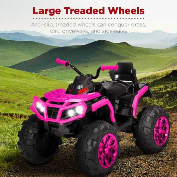 juguete y juego | Best Choice Products Coche quad atv de 4 ruedas para niños de 12 V con velocidad máxima de 3,7 mph, bluetooth y faros Rosa caliente08BN501