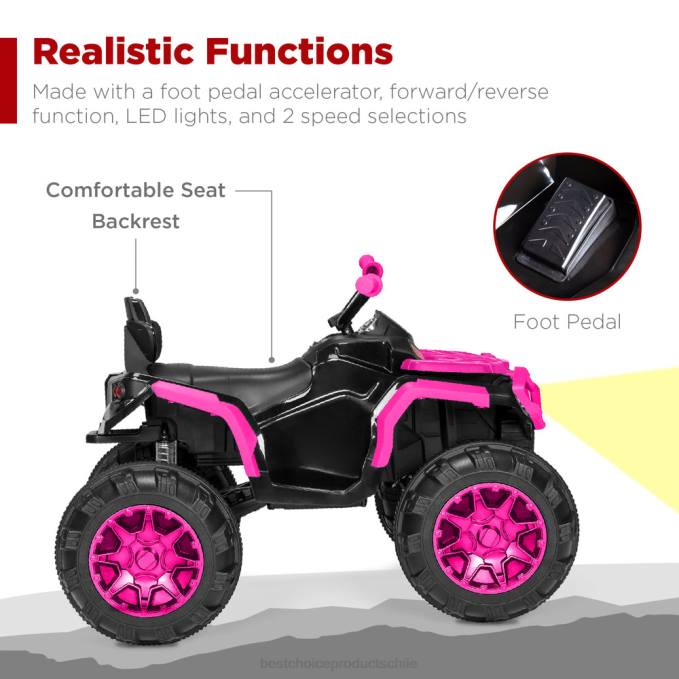 juguete y juego | Best Choice Products Coche quad atv de 4 ruedas para niños de 12 V con velocidad máxima de 3,7 mph, bluetooth y faros Rosa caliente08BN501