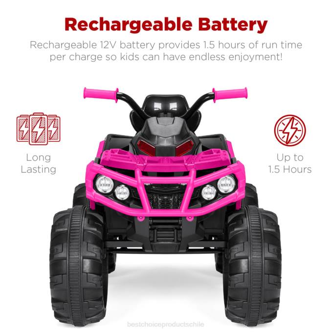 juguete y juego | Best Choice Products Coche quad atv de 4 ruedas para niños de 12 V con velocidad máxima de 3,7 mph, bluetooth y faros Rosa caliente08BN501