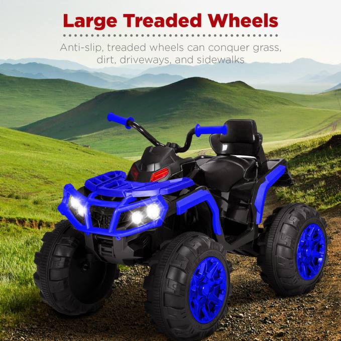 juguete y juego | Best Choice Products Coche quad atv de 4 ruedas para niños de 12 V con velocidad máxima de 3,7 mph, bluetooth y faros azul08BN500