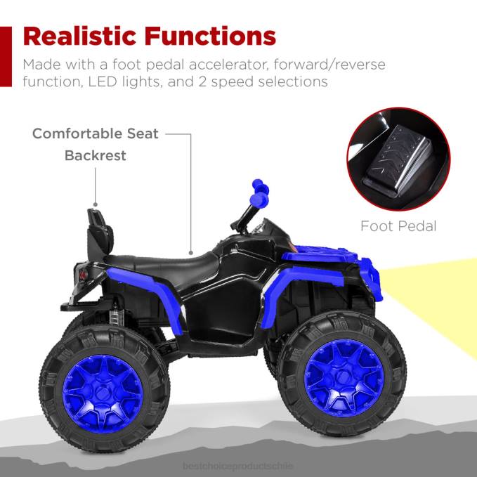 juguete y juego | Best Choice Products Coche quad atv de 4 ruedas para niños de 12 V con velocidad máxima de 3,7 mph, bluetooth y faros azul08BN500