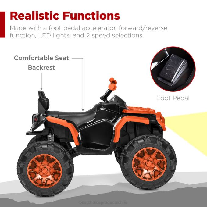 juguete y juego | Best Choice Products Coche quad atv de 4 ruedas para niños de 12 V con velocidad máxima de 3,7 mph, bluetooth y faros naranja08BN498
