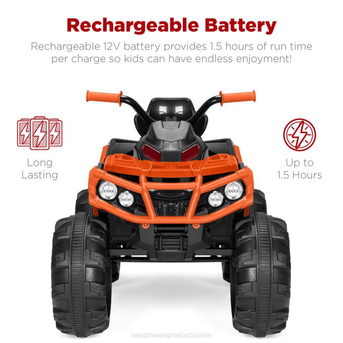 juguete y juego | Best Choice Products Coche quad atv de 4 ruedas para niños de 12 V con velocidad máxima de 3,7 mph, bluetooth y faros naranja08BN498