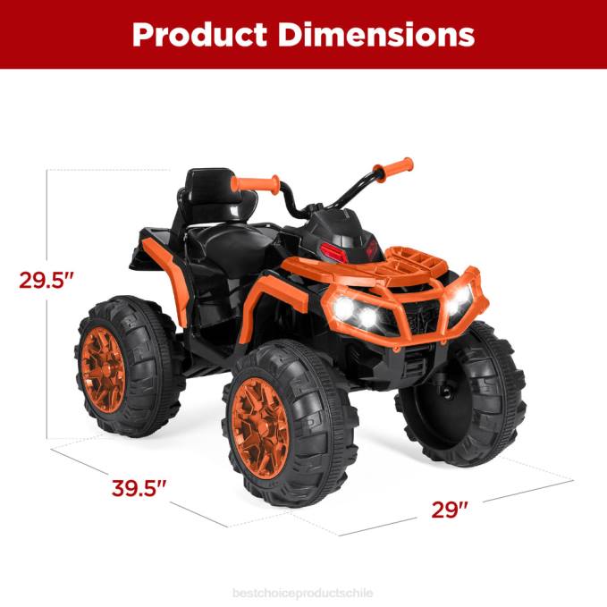 juguete y juego | Best Choice Products Coche quad atv de 4 ruedas para niños de 12 V con velocidad máxima de 3,7 mph, bluetooth y faros naranja08BN498