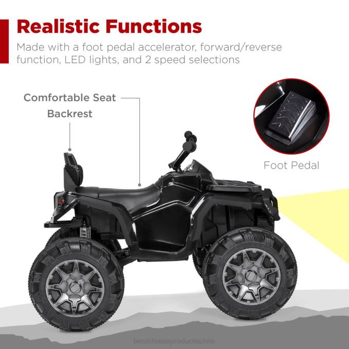 juguete y juego | Best Choice Products Coche quad atv de 4 ruedas para niños de 12 V con velocidad máxima de 3,7 mph, bluetooth y faros negro08BN496