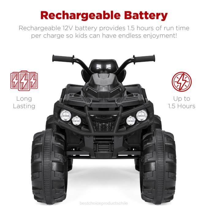 juguete y juego | Best Choice Products Coche quad atv de 4 ruedas para niños de 12 V con velocidad máxima de 3,7 mph, bluetooth y faros negro08BN496