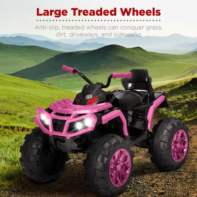 juguete y juego | Best Choice Products Coche quad atv de 4 ruedas para niños de 12 V con velocidad máxima de 3,7 mph, bluetooth y faros rosa08BN499
