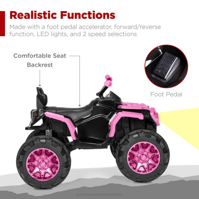 juguete y juego | Best Choice Products Coche quad atv de 4 ruedas para niños de 12 V con velocidad máxima de 3,7 mph, bluetooth y faros rosa08BN499