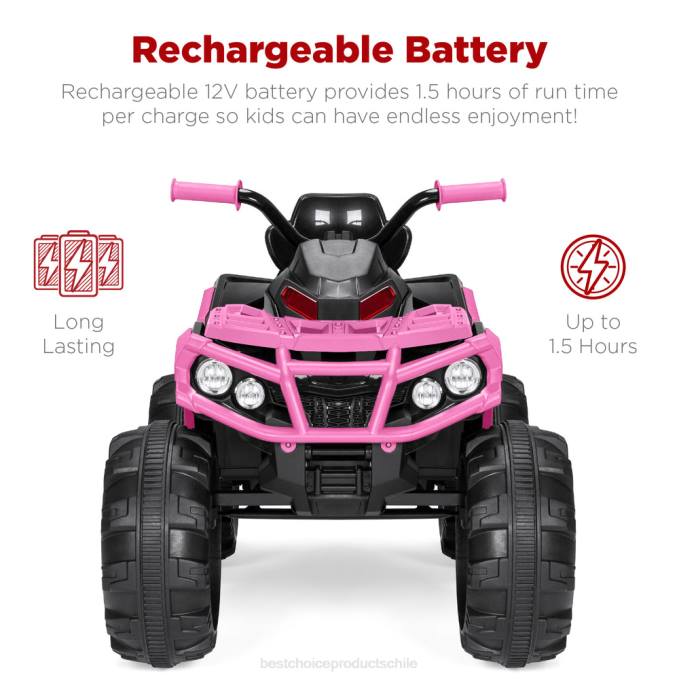 juguete y juego | Best Choice Products Coche quad atv de 4 ruedas para niños de 12 V con velocidad máxima de 3,7 mph, bluetooth y faros rosa08BN499