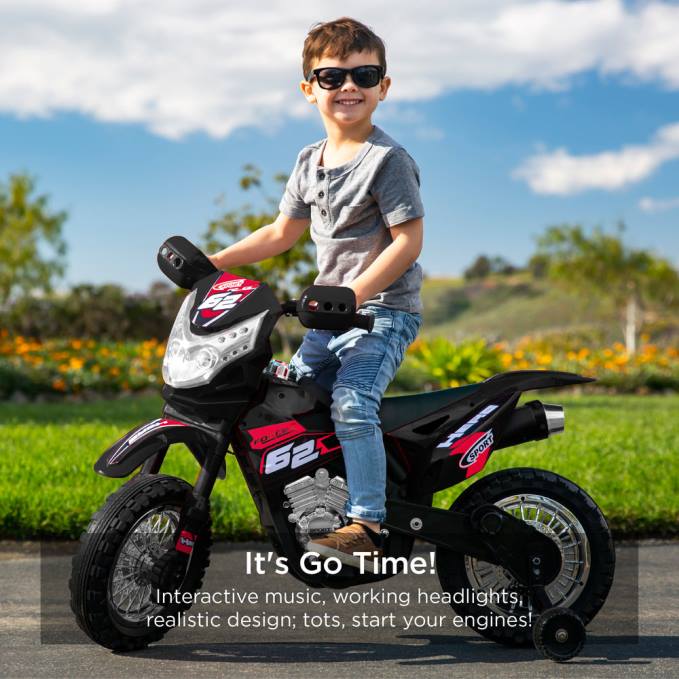 juguete y juego | Best Choice Products Moto de juguete eléctrica para niños de 6 voltios con ruedas de entrenamiento, luces y música negro08BN520