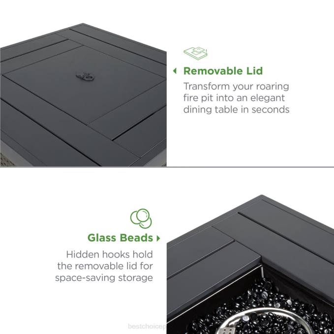 vida al aire libre | Best Choice Products Mesa para fogón de 28 pulgadas, propano de mimbre de 50,000 BTU con tablero de madera sintética y cubierta gris08BN1420