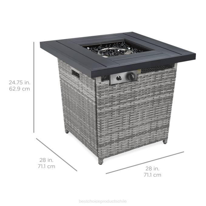 vida al aire libre | Best Choice Products Mesa para fogón de 28 pulgadas, propano de mimbre de 50,000 BTU con tablero de madera sintética y cubierta gris08BN1420