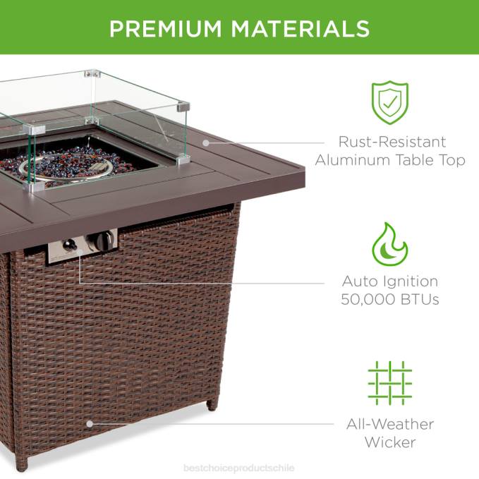 vida al aire libre | Best Choice Products Mesa para fogón de 32 pulgadas, propano de mimbre de 50,000 BTU con protector contra el viento y cubierta marrón08BN1383