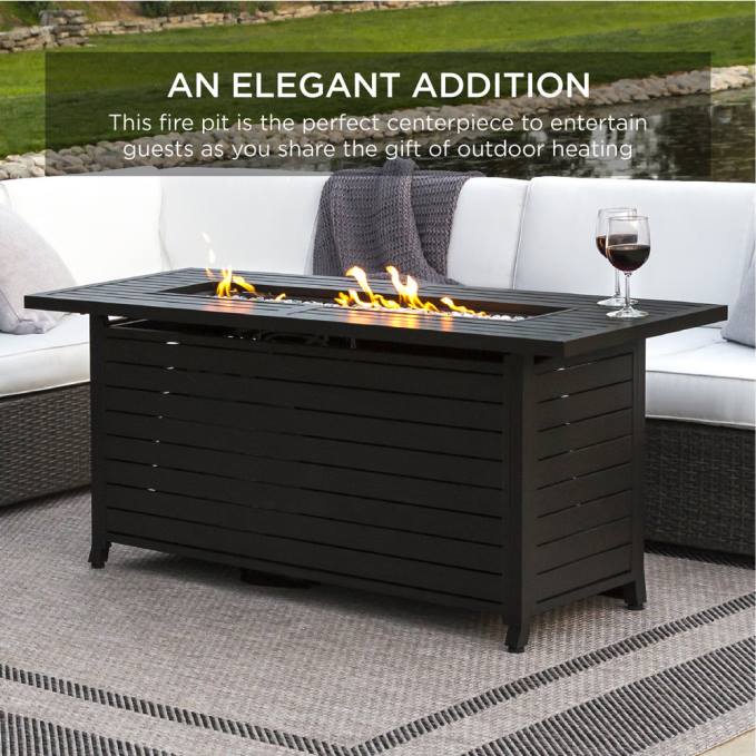 vida al aire libre | Best Choice Products Mesa rectangular para brasero de gas propano de 50,000 btu con almacenamiento y cubierta marron oscuro08BN1459