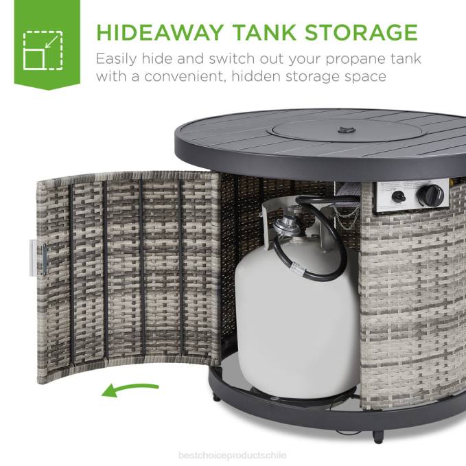 vida al aire libre | Best Choice Products Mesa redonda para fogón, brasero de mimbre para exteriores de 50.000 BTU con cubierta gris08BN1364