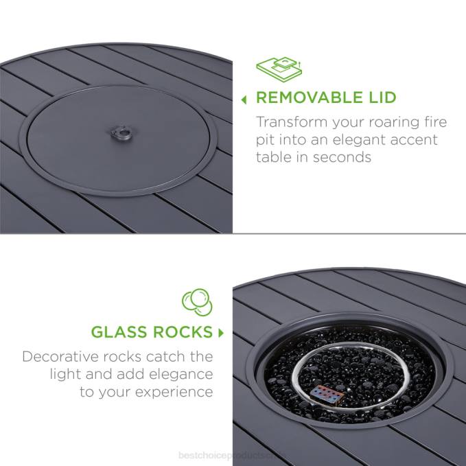 vida al aire libre | Best Choice Products Mesa redonda para fogón, brasero de mimbre para exteriores de 50.000 BTU con cubierta gris08BN1364