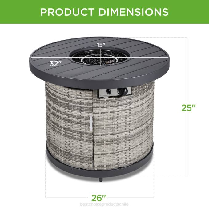vida al aire libre | Best Choice Products Mesa redonda para fogón, brasero de mimbre para exteriores de 50.000 BTU con cubierta gris08BN1364