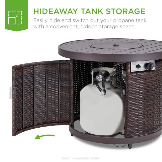 vida al aire libre | Best Choice Products Mesa redonda para fogón, brasero de mimbre para exteriores de 50.000 BTU con cubierta marrón08BN1365