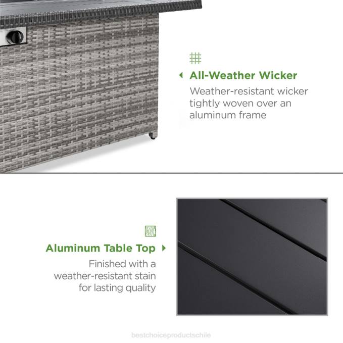 vida al aire libre | Best Choice Products mesa de mimbre para brasero de propano, 50,000 btu con protector contra el viento de vidrio, cubierta gris08BN929