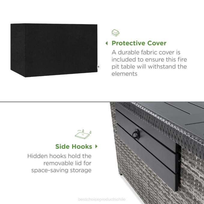 vida al aire libre | Best Choice Products mesa de mimbre para brasero de propano, 50,000 btu con protector contra el viento de vidrio, cubierta gris08BN929