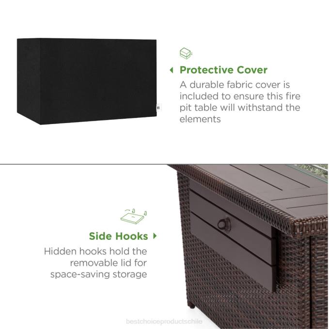 vida al aire libre | Best Choice Products mesa de mimbre para brasero de propano, 50,000 btu con protector contra el viento de vidrio, cubierta marrón08BN928