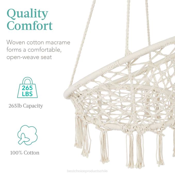 vida al aire libre | Best Choice Products Columpio de silla colgante de hamaca de macramé de algodón, tejido a mano con respaldo beige08BN1464