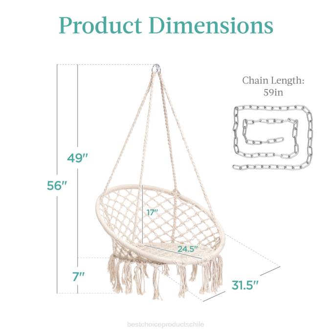 vida al aire libre | Best Choice Products Columpio de silla colgante de hamaca de macramé de algodón, tejido a mano con respaldo beige08BN1464