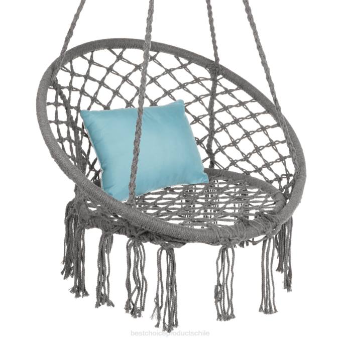 vida al aire libre | Best Choice Products Columpio de silla colgante de hamaca de macramé de algodón, tejido a mano con respaldo gris08BN1465