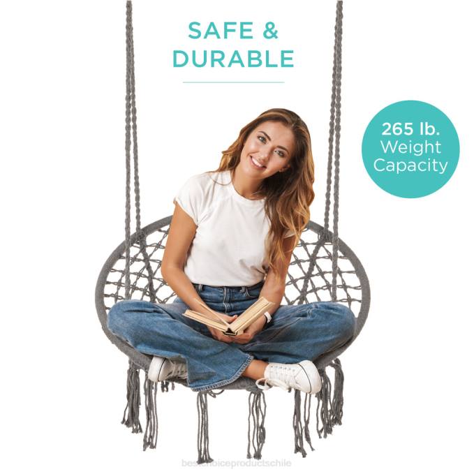 vida al aire libre | Best Choice Products Columpio de silla colgante de hamaca de macramé de algodón, tejido a mano con respaldo gris08BN1465