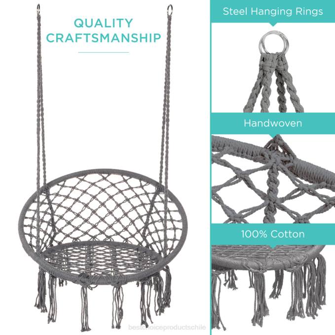 vida al aire libre | Best Choice Products Columpio de silla colgante de hamaca de macramé de algodón, tejido a mano con respaldo gris08BN1465