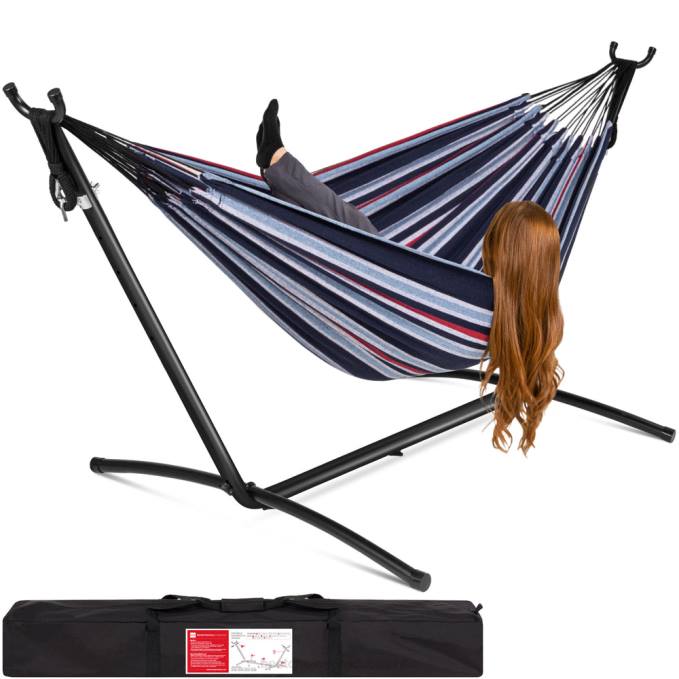 vida al aire libre | Best Choice Products Hamaca doble estilo brasileño para 2 personas con bolsa de transporte y soporte de acero abismo08BN882